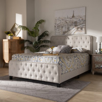 Baxton Studio Annalisa-Beige-Queen Annalisa Modern Transitional Beige Fabric Upholstered Button Tufted Queen Size Panel Bed